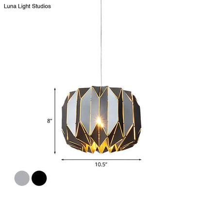 Modern 1-Light Ceiling Pendant with Metal Shade - Silver/Black Pumpkin Hanging Lamp Kit