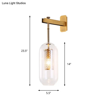 DecorBites™ DecorBites™ Modern 1-Light Clear Glass Tube Sconce - Brass Bedroom Wall Mount Lamp