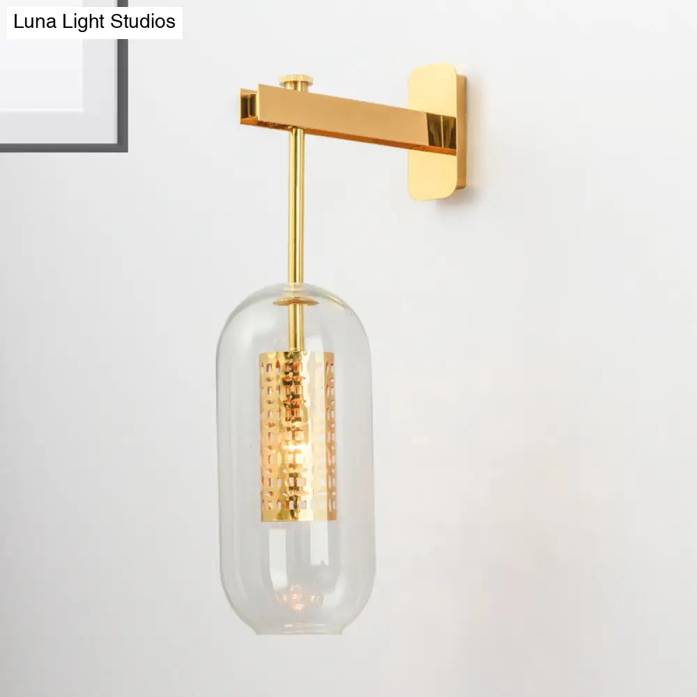 DecorBites™ DecorBites™ Modern 1-Light Clear Glass Tube Sconce - Brass Bedroom Wall Mount Lamp