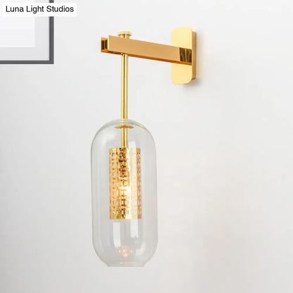 DecorBites™ DecorBites™ Modern 1-Light Clear Glass Tube Sconce - Brass Bedroom Wall Mount Lamp
