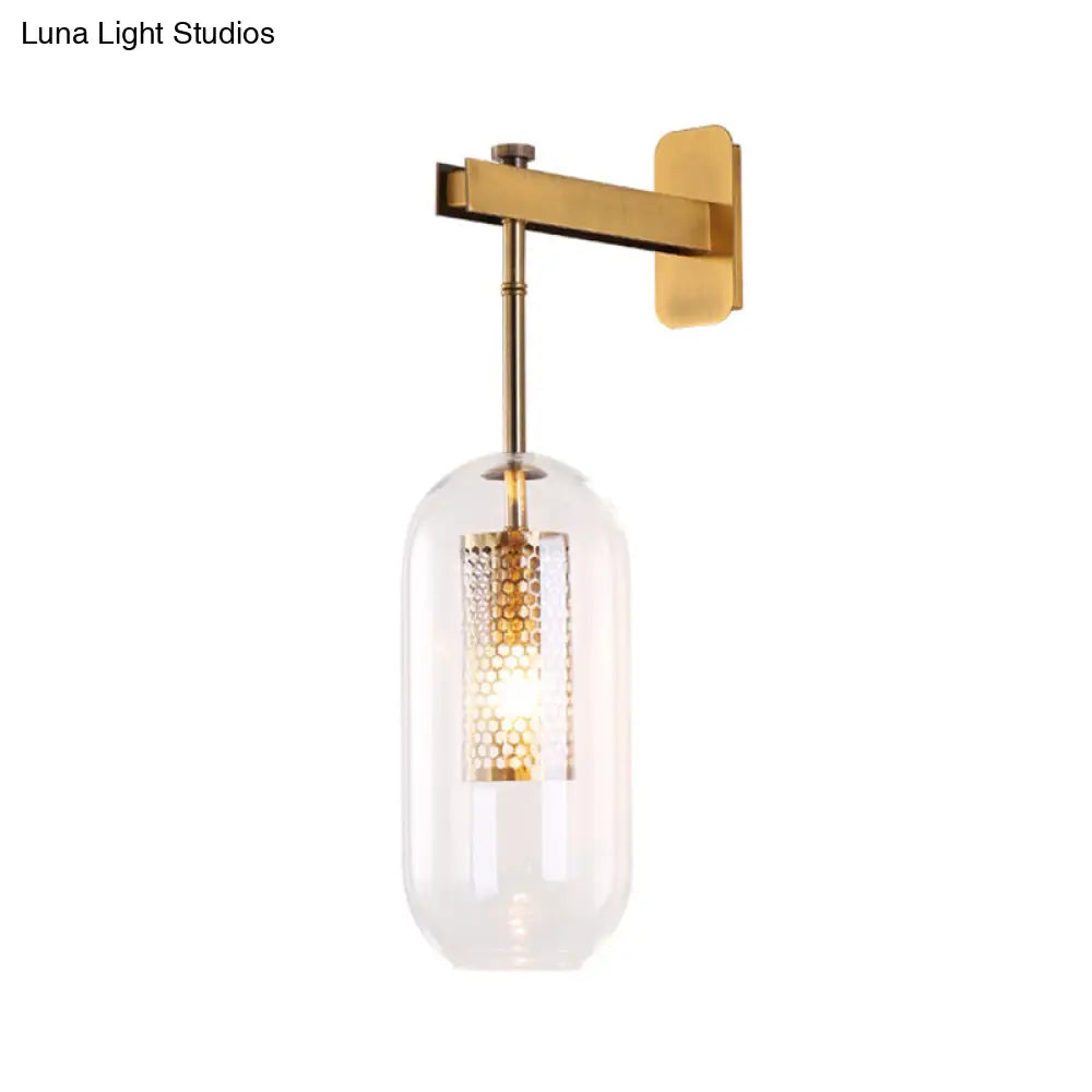 DecorBites™ DecorBites™ Modern 1-Light Clear Glass Tube Sconce - Brass Bedroom Wall Mount Lamp