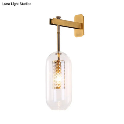 DecorBites™ DecorBites™ Modern 1-Light Clear Glass Tube Sconce - Brass Bedroom Wall Mount Lamp