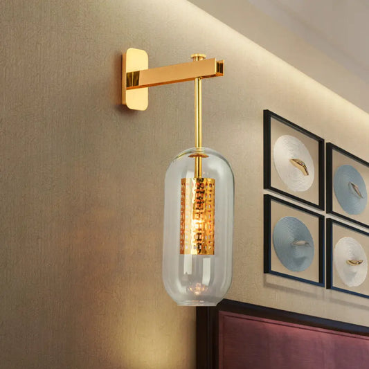 DecorBites™ DecorBites™ Modern 1-Light Clear Glass Tube Sconce - Brass Bedroom Wall Mount Lamp