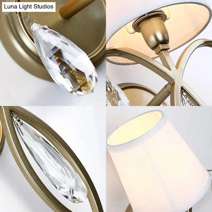 DecorBites™ DecorBites™ Modern 1-Light Conic Wall Lamp with Teardrop Crystal Deco in Brass - Stylish Fabric Sconce for Bedroom