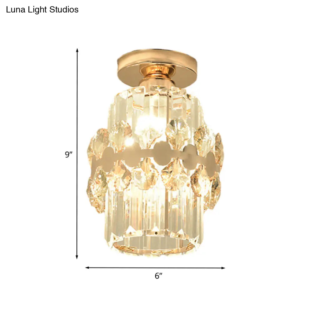 DecorBites™ DecorBites™ Modern 1-Light Cylinder Crystal Flush Ceiling Light in Gold with Circlet/Leaf Guard