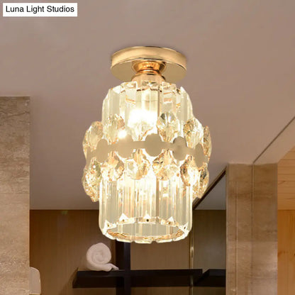 DecorBites™ DecorBites™ Modern 1-Light Cylinder Crystal Flush Ceiling Light in Gold with Circlet/Leaf Guard