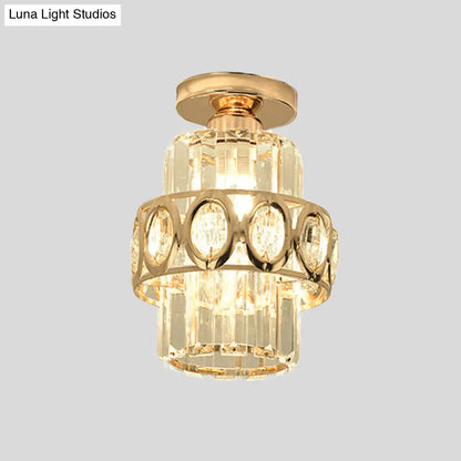 DecorBites™ DecorBites™ Modern 1-Light Cylinder Crystal Flush Ceiling Light in Gold with Circlet/Leaf Guard
