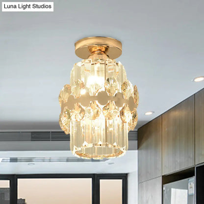 DecorBites™ DecorBites™ Modern 1-Light Cylinder Crystal Flush Ceiling Light in Gold with Circlet/Leaf Guard