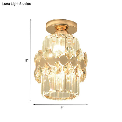DecorBites™ DecorBites™ Modern 1-Light Cylinder Crystal Flush Ceiling Light in Gold with Circlet/Leaf Guard