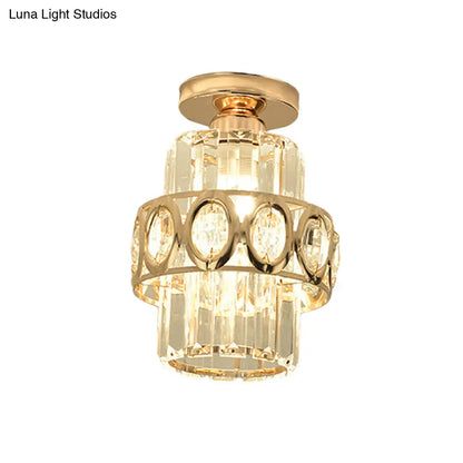 DecorBites™ DecorBites™ Modern 1-Light Cylinder Crystal Flush Ceiling Light in Gold with Circlet/Leaf Guard