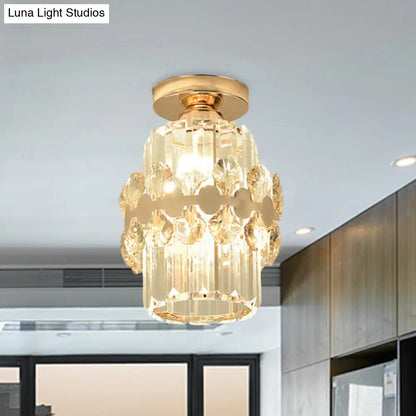 DecorBites™ DecorBites™ Modern 1-Light Cylinder Crystal Flush Ceiling Light in Gold with Circlet/Leaf Guard