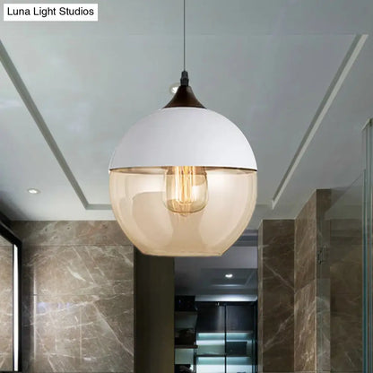 Modern 1-Light Drum/Cylinder/Jar Suspension Pendant – Clear/Yellow Glass – White/Black Fixture