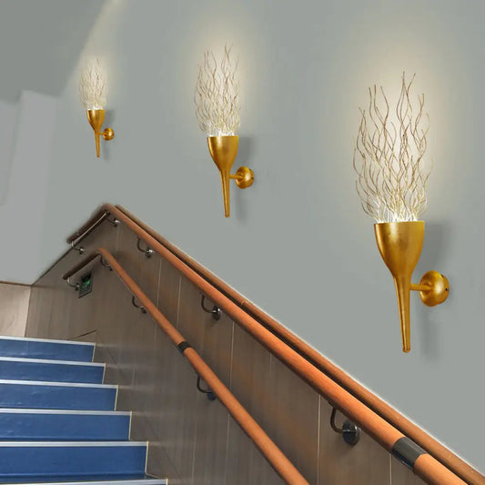 DecorBites™ DecorBites™ Modern 1-Light Gold Torch Wall Sconce for Stairway Lighting