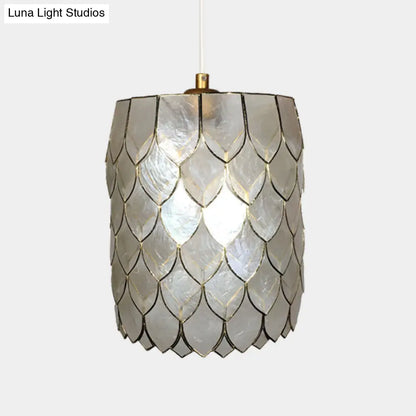 Modern 1-Light Silver Shell Pendant Lamp with Scale Design - Hanging Cylinder Lighting