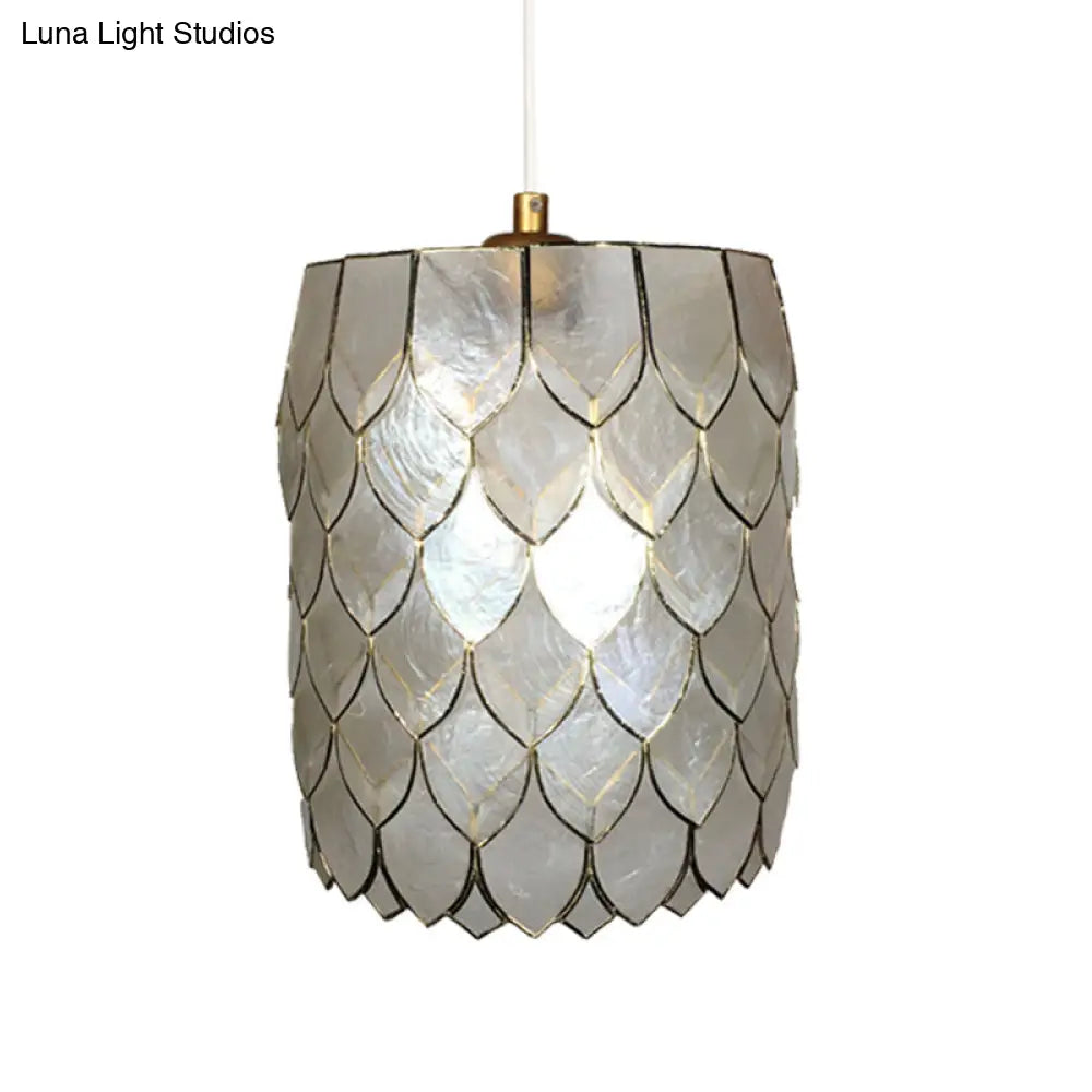 Modern 1-Light Silver Shell Pendant Lamp with Scale Design - Hanging Cylinder Lighting