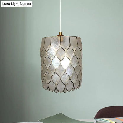 Modern 1-Light Silver Shell Pendant Lamp with Scale Design - Hanging Cylinder Lighting