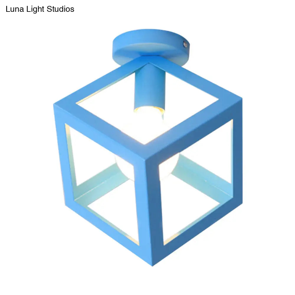 DecorBites™ DecorBites™ Modern 1-Light Square Ceiling Mounted Light with Wire Guard - Loft Style Semi-Flush Lighting for Bedroom