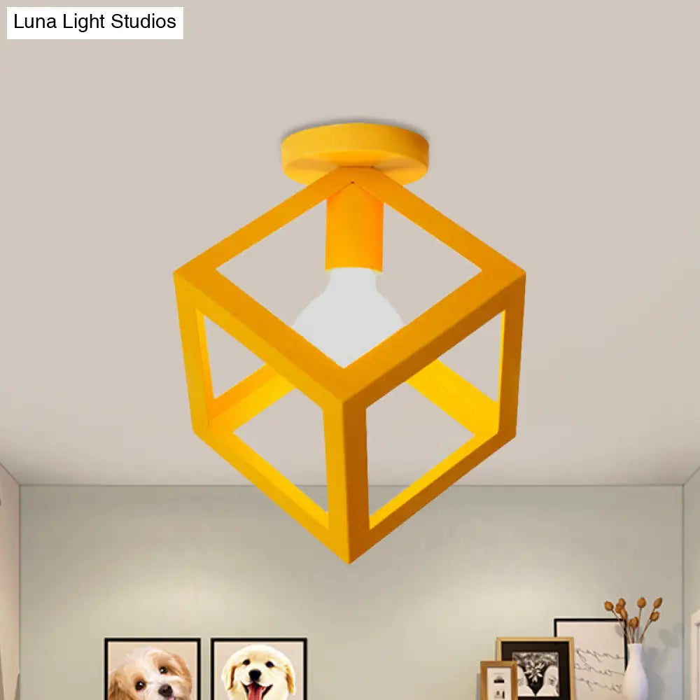 DecorBites™ DecorBites™ Modern 1-Light Square Ceiling Mounted Light with Wire Guard - Loft Style Semi-Flush Lighting for Bedroom