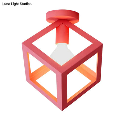 DecorBites™ DecorBites™ Modern 1-Light Square Ceiling Mounted Light with Wire Guard - Loft Style Semi-Flush Lighting for Bedroom