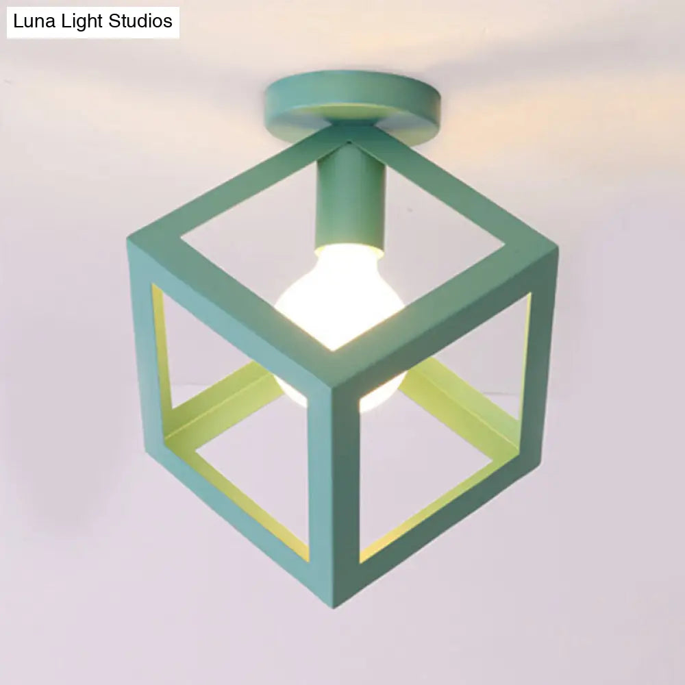 DecorBites™ DecorBites™ Modern 1-Light Square Ceiling Mounted Light with Wire Guard - Loft Style Semi-Flush Lighting for Bedroom