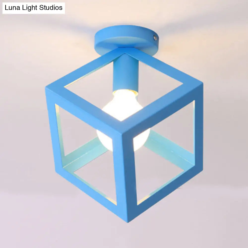 DecorBites™ DecorBites™ Modern 1-Light Square Ceiling Mounted Light with Wire Guard - Loft Style Semi-Flush Lighting for Bedroom