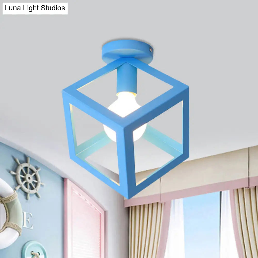 DecorBites™ DecorBites™ Modern 1-Light Square Ceiling Mounted Light with Wire Guard - Loft Style Semi-Flush Lighting for Bedroom