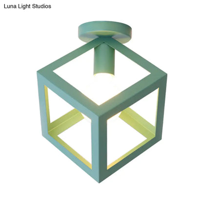 DecorBites™ DecorBites™ Modern 1-Light Square Ceiling Mounted Light with Wire Guard - Loft Style Semi-Flush Lighting for Bedroom