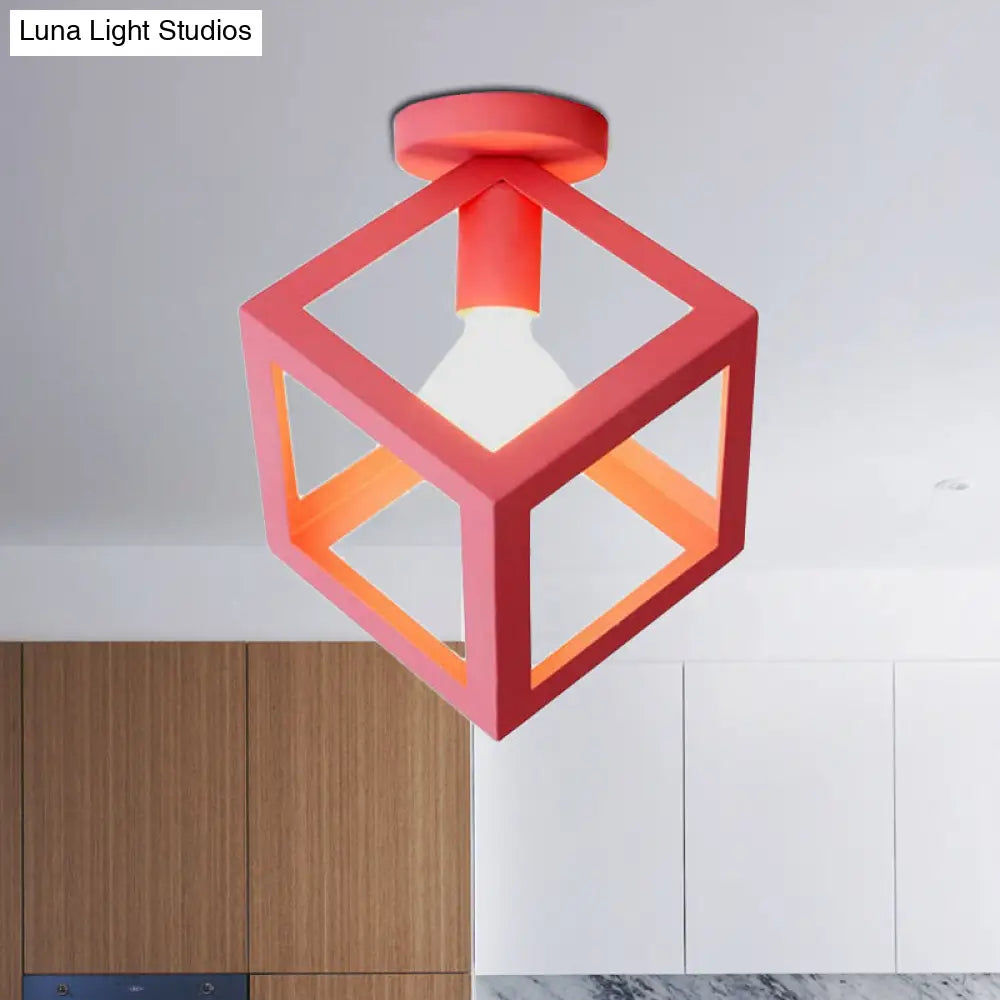 DecorBites™ DecorBites™ Modern 1-Light Square Ceiling Mounted Light with Wire Guard - Loft Style Semi-Flush Lighting for Bedroom