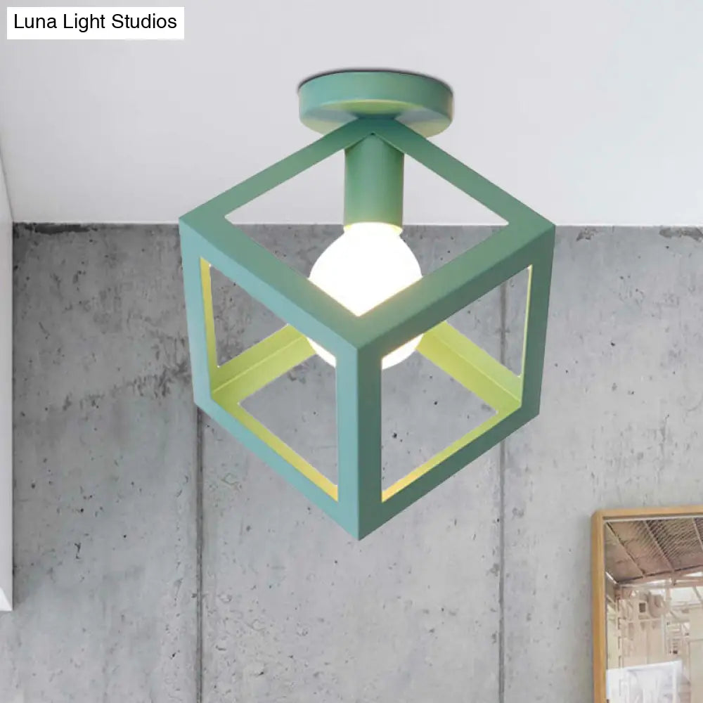 DecorBites™ DecorBites™ Modern 1-Light Square Ceiling Mounted Light with Wire Guard - Loft Style Semi-Flush Lighting for Bedroom