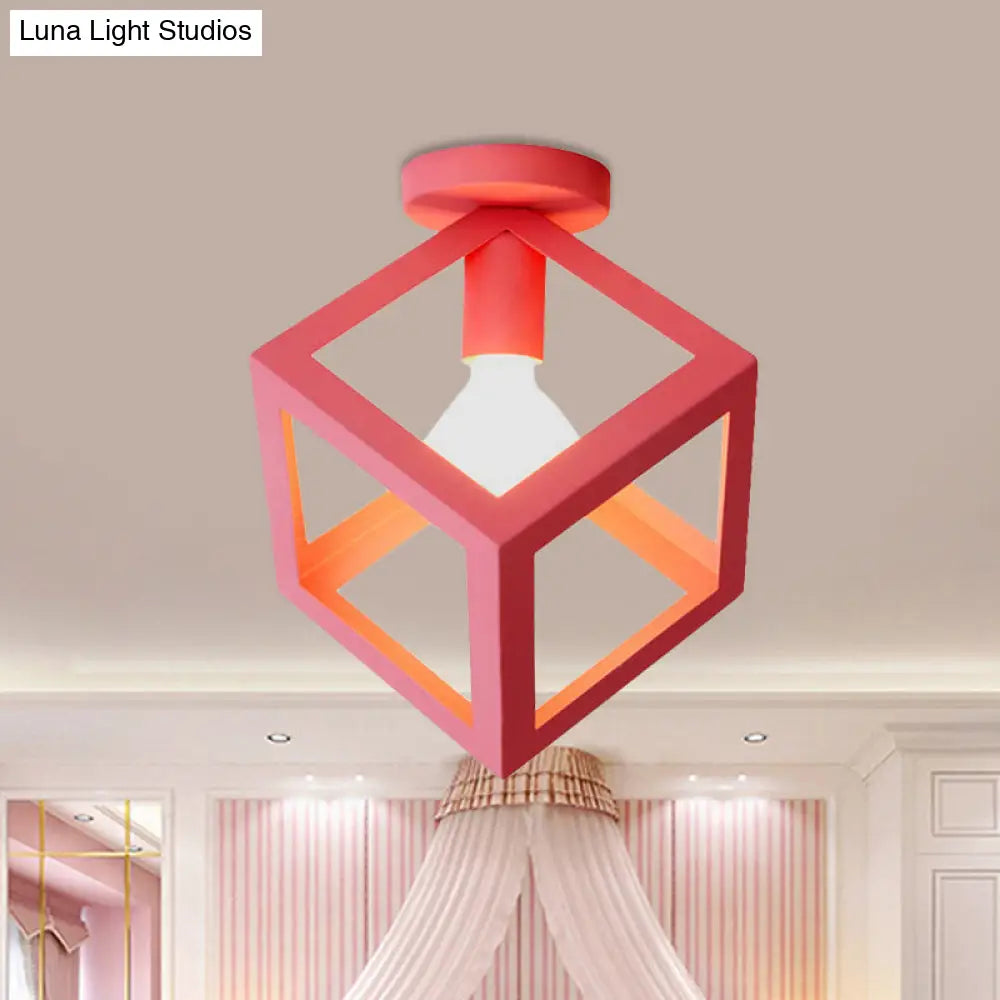 DecorBites™ DecorBites™ Modern 1-Light Square Ceiling Mounted Light with Wire Guard - Loft Style Semi-Flush Lighting for Bedroom