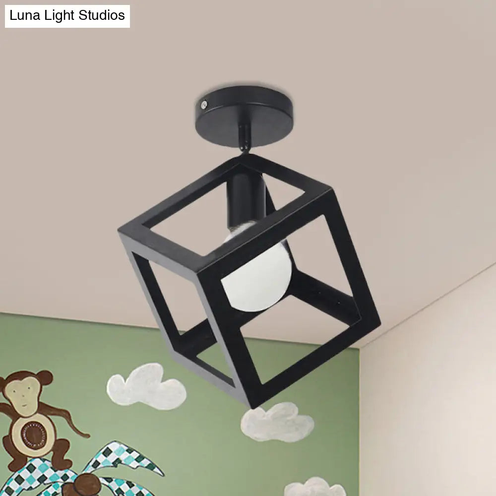 DecorBites™ DecorBites™ Modern 1-Light Square Ceiling Mounted Light with Wire Guard - Loft Style Semi-Flush Lighting for Bedroom