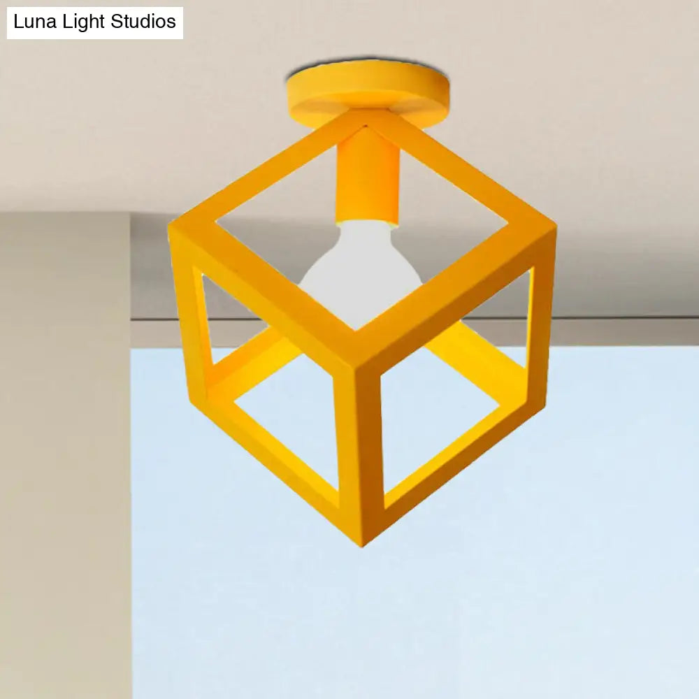 DecorBites™ DecorBites™ Modern 1-Light Square Ceiling Mounted Light with Wire Guard - Loft Style Semi-Flush Lighting for Bedroom