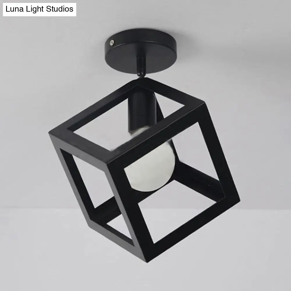 DecorBites™ DecorBites™ Modern 1-Light Square Ceiling Mounted Light with Wire Guard - Loft Style Semi-Flush Lighting for Bedroom