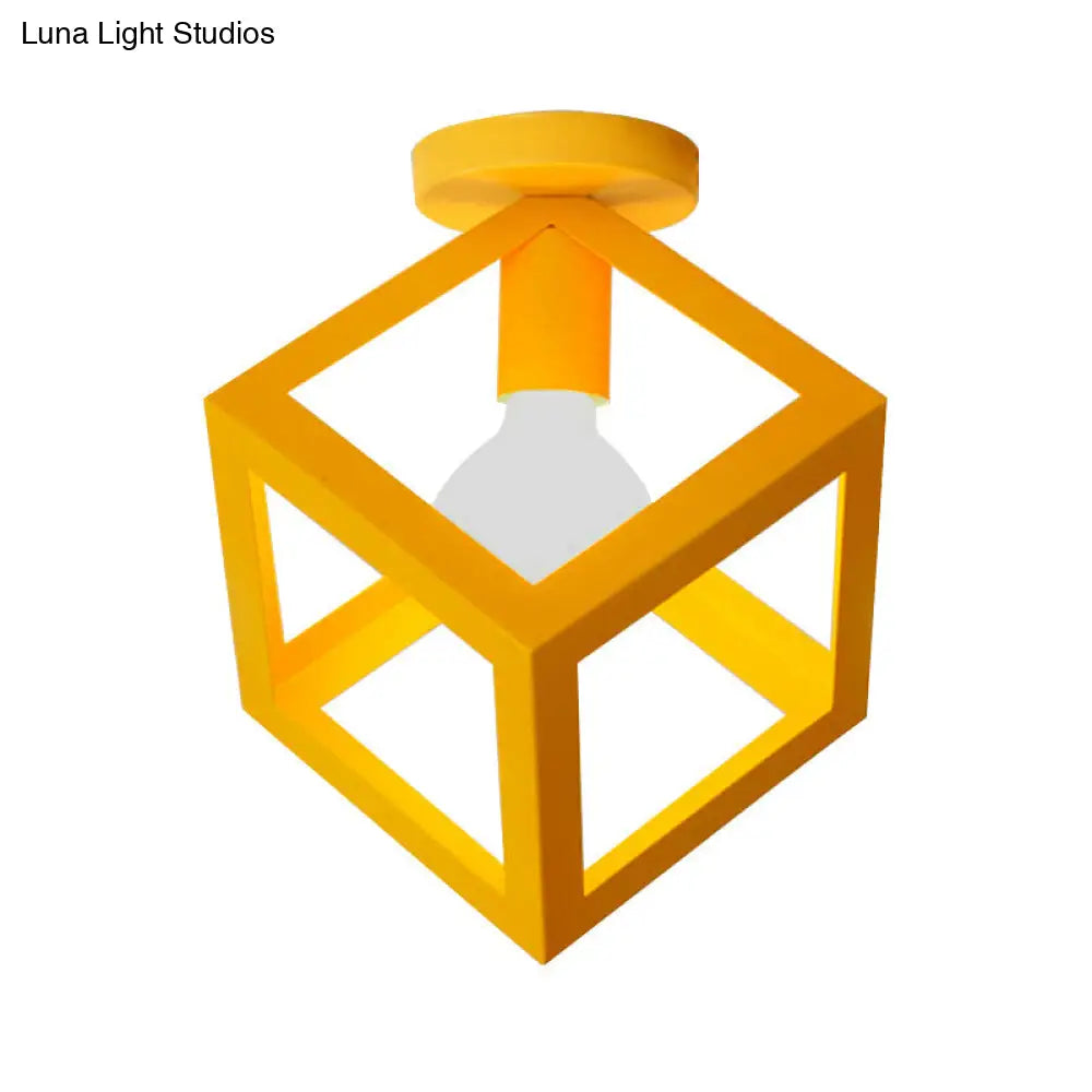 DecorBites™ DecorBites™ Modern 1-Light Square Ceiling Mounted Light with Wire Guard - Loft Style Semi-Flush Lighting for Bedroom