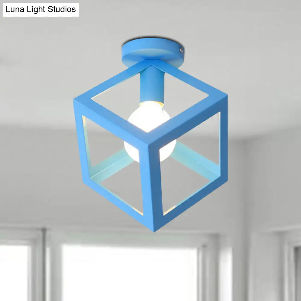 DecorBites™ DecorBites™ Modern 1-Light Square Ceiling Mounted Light with Wire Guard - Loft Style Semi-Flush Lighting for Bedroom