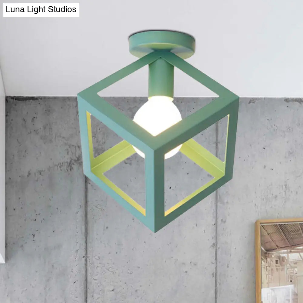 DecorBites™ DecorBites™ Modern 1-Light Square Ceiling Mounted Light with Wire Guard - Loft Style Semi-Flush Lighting for Bedroom