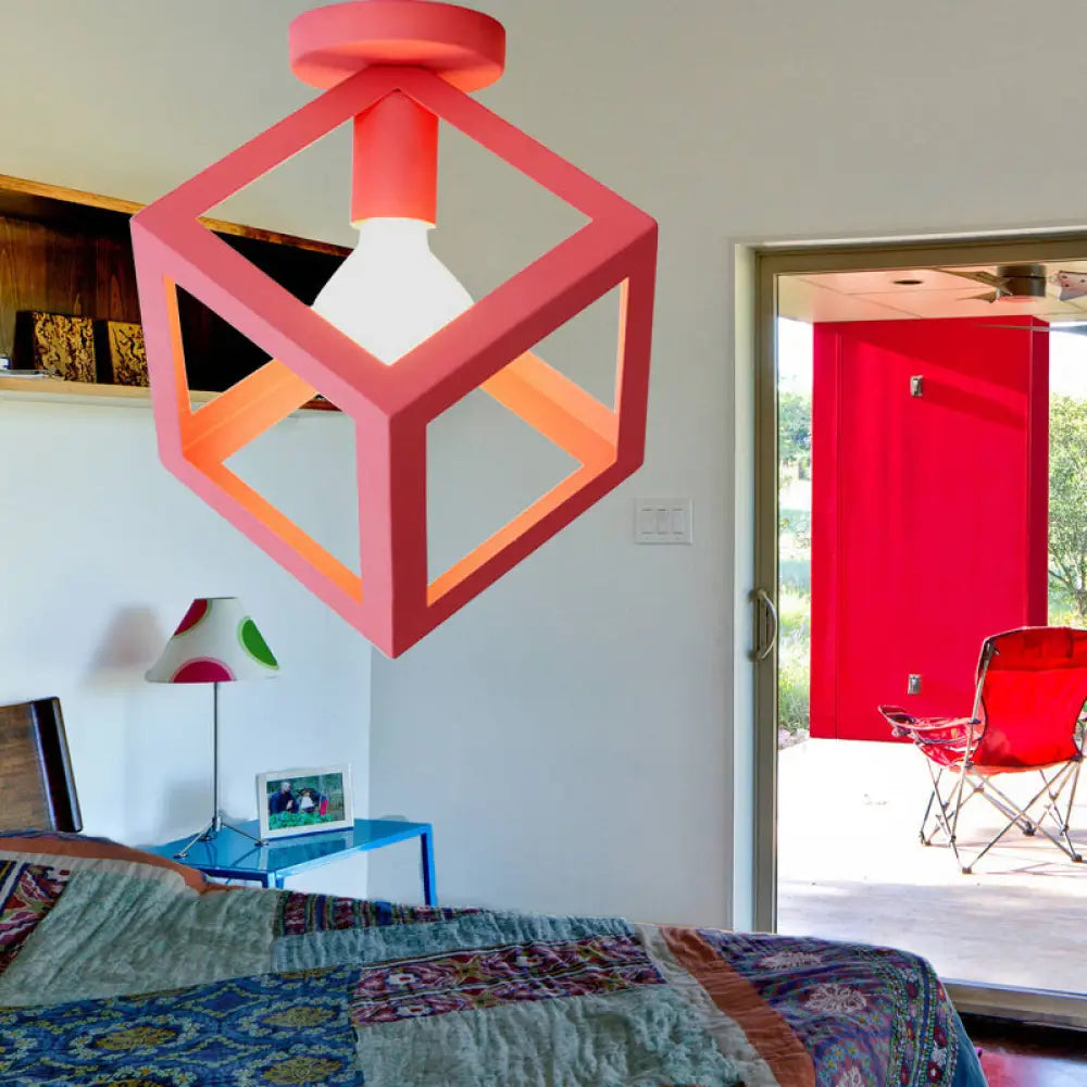 DecorBites™ DecorBites™ Modern 1-Light Square Ceiling Mounted Light with Wire Guard - Loft Style Semi-Flush Lighting for Bedroom