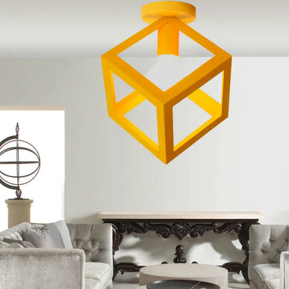 DecorBites™ DecorBites™ Modern 1-Light Square Ceiling Mounted Light with Wire Guard - Loft Style Semi-Flush Lighting for Bedroom