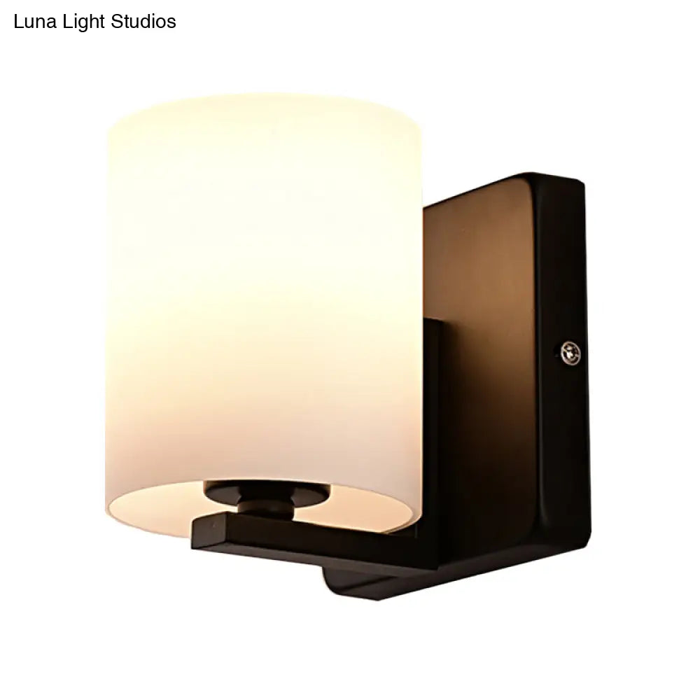 DecorBites™ DecorBites™ Modern 1-Light White Shade Sconce with Black Base – Milk Glass Wall Sconce for Living Room