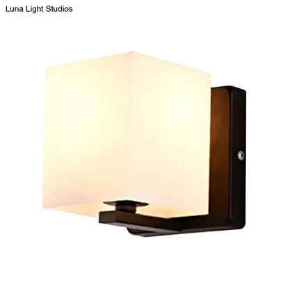 DecorBites™ DecorBites™ Modern 1-Light White Shade Sconce with Black Base – Milk Glass Wall Sconce for Living Room