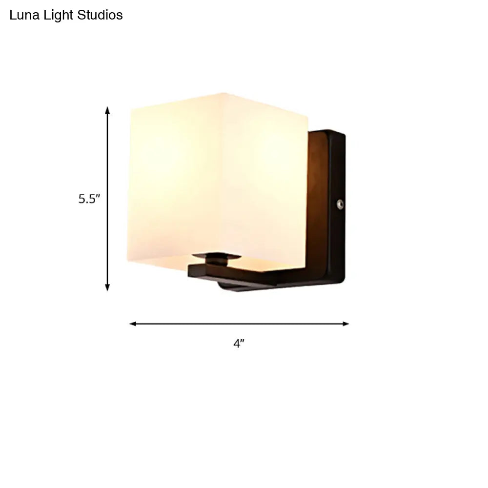 DecorBites™ DecorBites™ Modern 1-Light White Shade Sconce with Black Base – Milk Glass Wall Sconce for Living Room