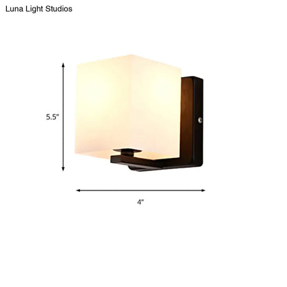 DecorBites™ DecorBites™ Modern 1-Light White Shade Sconce with Black Base – Milk Glass Wall Sconce for Living Room