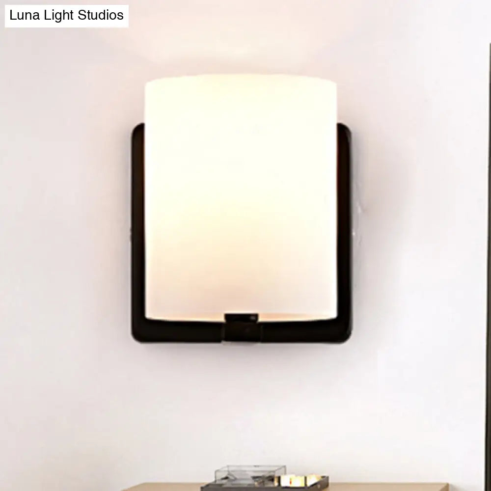 DecorBites™ DecorBites™ Modern 1-Light White Shade Sconce with Black Base – Milk Glass Wall Sconce for Living Room