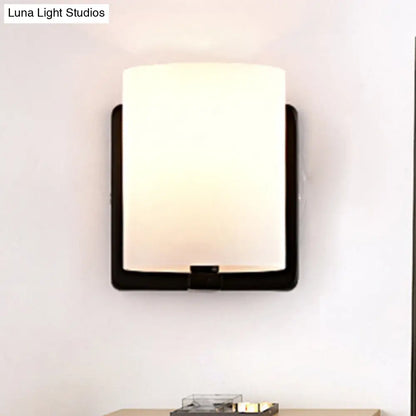 DecorBites™ DecorBites™ Modern 1-Light White Shade Sconce with Black Base – Milk Glass Wall Sconce for Living Room