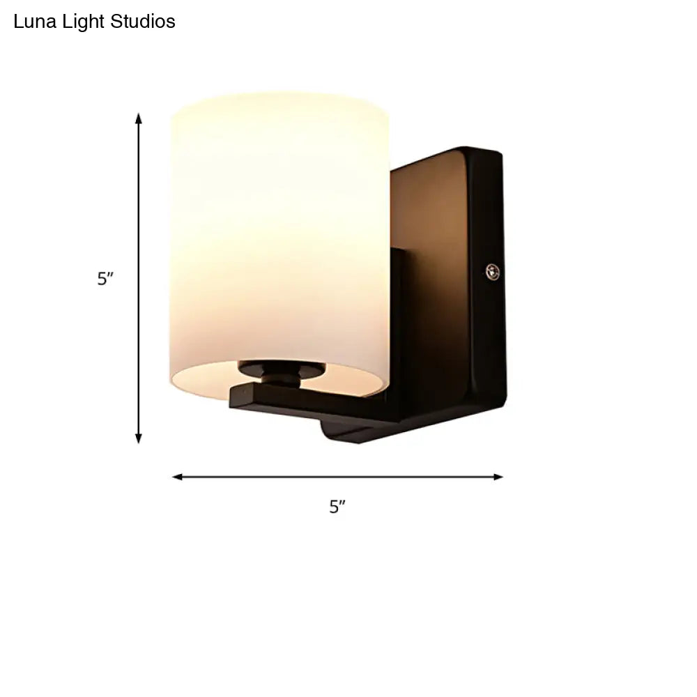 DecorBites™ DecorBites™ Modern 1-Light White Shade Sconce with Black Base – Milk Glass Wall Sconce for Living Room
