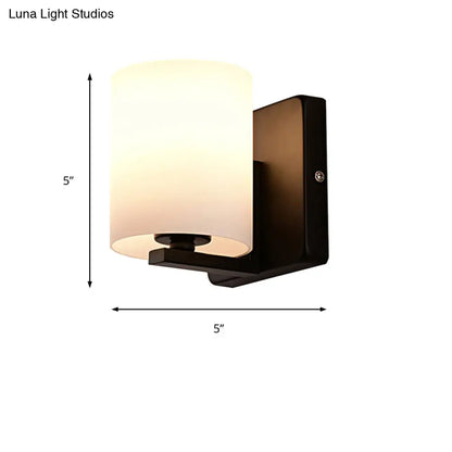 DecorBites™ DecorBites™ Modern 1-Light White Shade Sconce with Black Base – Milk Glass Wall Sconce for Living Room