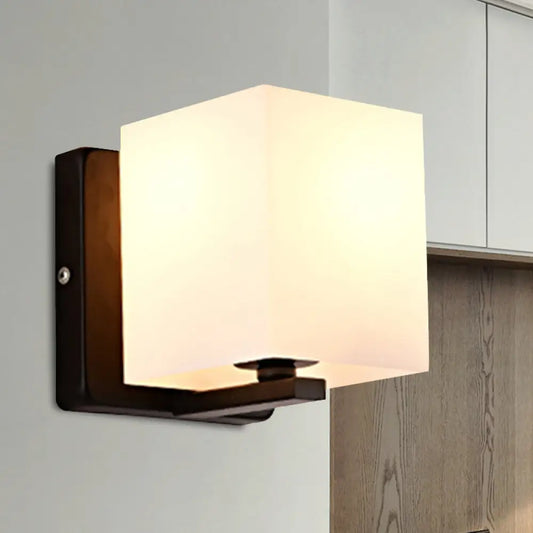 DecorBites™ DecorBites™ Modern 1-Light White Shade Sconce with Black Base – Milk Glass Wall Sconce for Living Room