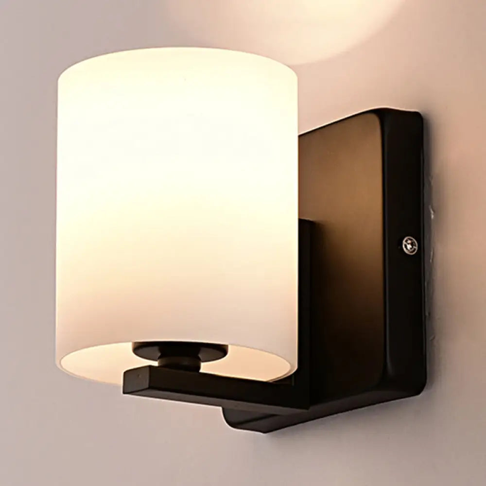 DecorBites™ DecorBites™ Modern 1-Light White Shade Sconce with Black Base – Milk Glass Wall Sconce for Living Room