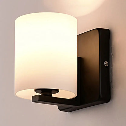 DecorBites™ DecorBites™ Modern 1-Light White Shade Sconce with Black Base – Milk Glass Wall Sconce for Living Room