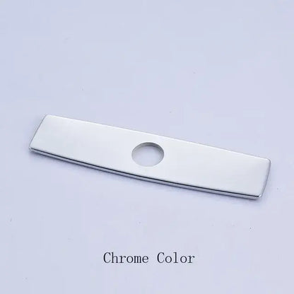 Modern 10 inch chrome finished rectangular metal deck plate escutcheon with central hole for kitchen bathroom sink cover